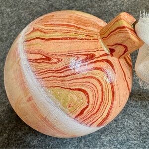 Hand Marbled Red and Gold Wooden Christmas Ornament